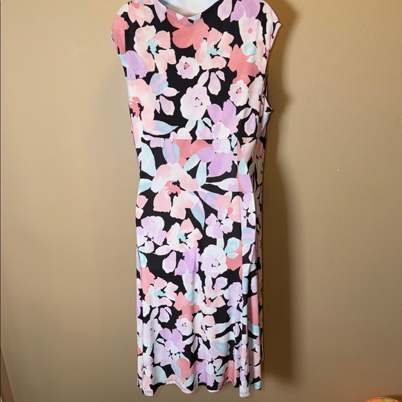 Black Label Evan Picone Floral Midi Dress Size 16 Sleeveless A-Line Stretch - Picture 7 of 13